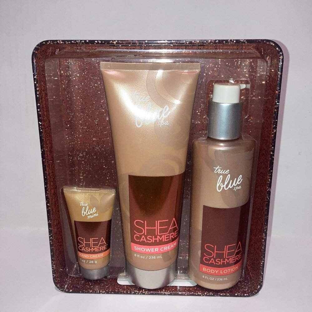 True Blue Spa Shea Cashmere Lotion, Shower and Hand Cream Set with Tray